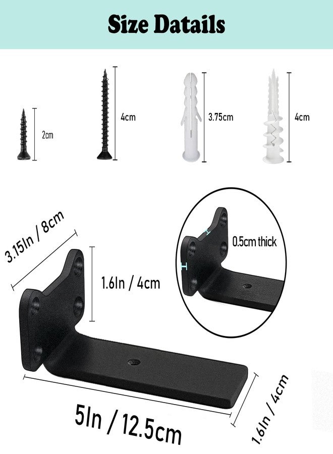 MLOQI 6pcs Black Stainless Steel Industrial Shelf Brackets, 12.5cm, Wall Mount, Shelf Holder - Image 2